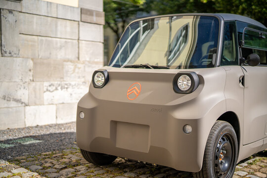 New 2026 Citroen Ami electric microcar parked in a small french town