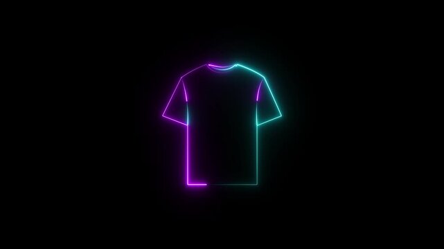 Glowing neon cyan and pink color t-shirt icon with a glowing neon black background. animation
