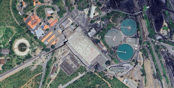Phalaborwa, South Africa, open pit mining, satellite image, wallpaper, high resolution, aerial view, overhead view, Palabora mine, Limpopo, Kruger National Park, Mopani district, Ba-Phalaborwa, bushve