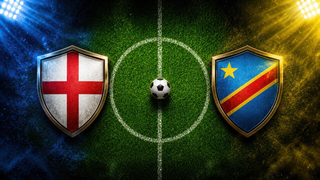 England verses Congo. International soccer match with country flags