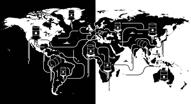 Global network and world map illustration.
