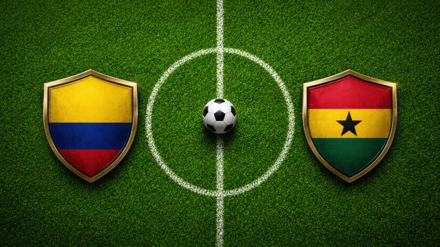 Colombia verses Ghana. International soccer match with country flags