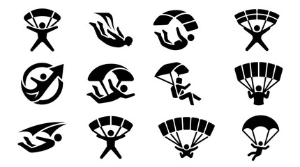 Skydiving Icons: Parachutist Silhouette Collection © varla