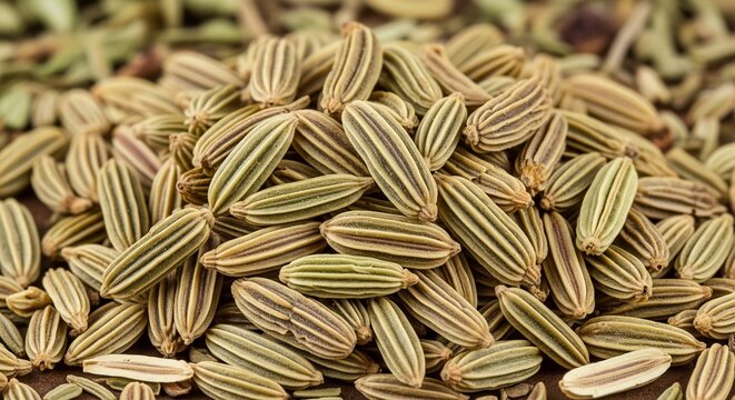 A close-up background full of dried fennel seeds showcasing their natural striped pattern
