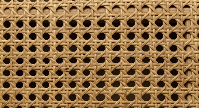 Top-down close-up view of a classic woven rattan or cane webbing grid pattern used for furniture and interior design