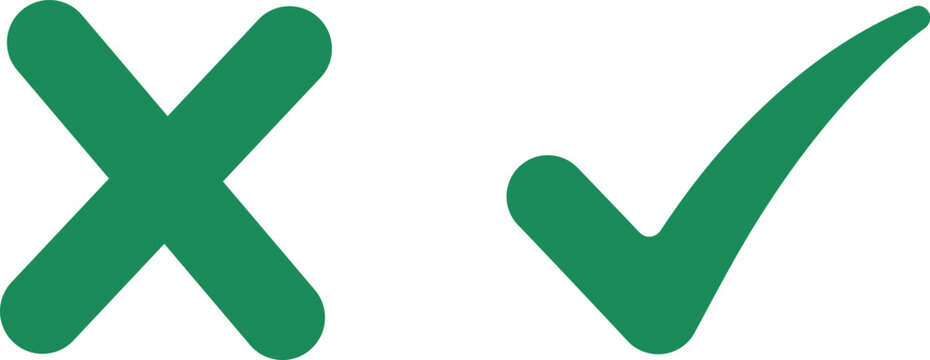 Green check mark and cross vector illustration with approval