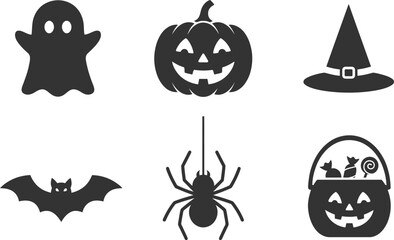 Fototapeta premium Halloween icon set ghost pumpkin witch hat bat spider and trick or treat bucket