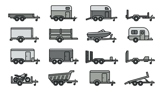 Flatbed and specialized vehicle transport trailer icons