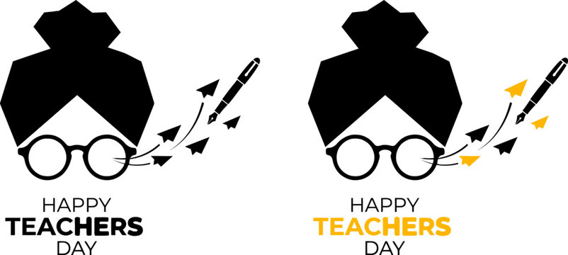 Happy teachers day greeting card with glasses and turban silhouette