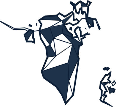 Abstract low poly Bahrain map vector illustration featuring modern dark blue geometric polygonal triangulated country silhouette design on white background