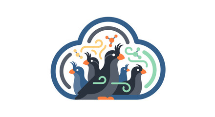 Flock of Cockatoos in Cloud with Molecular Structures and Wind © AR99