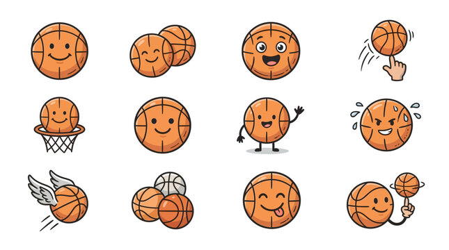 Fun basketball cartoon characters with expressions