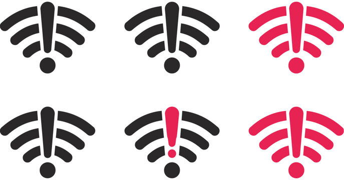 WiFi Error Icon Collection Representing Wireless Connection Failure Internet Problem Network Troubleshooting and Offline Status Concepts Vector Designs