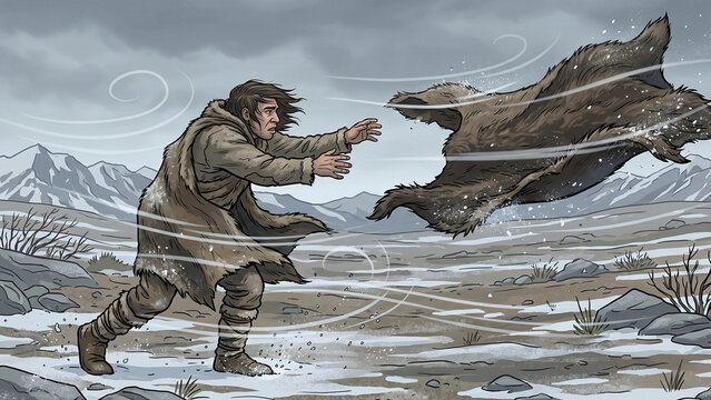caveman in winter