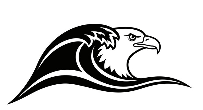 Eagle head and breaking sea wave crest logo icon.