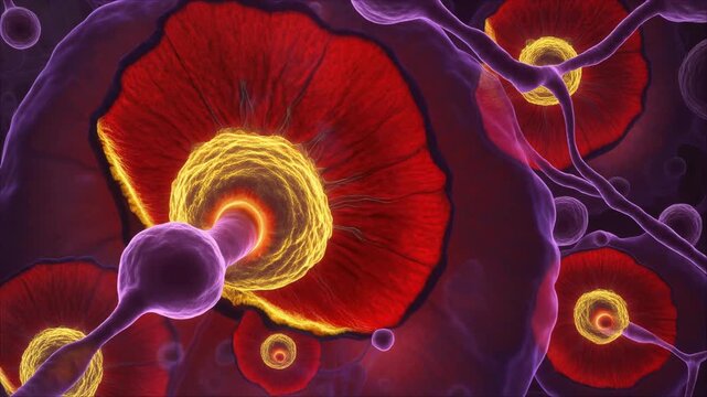 Plasma Cells Showing Antibody Secretion Fans in Layered Lymph Node Medical Visualization