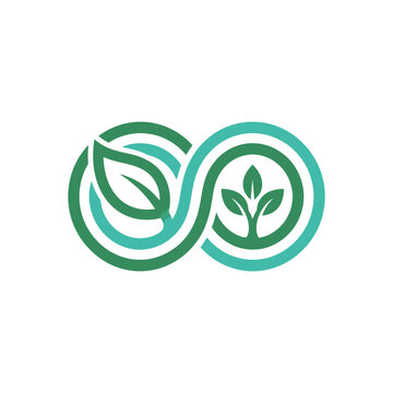 Green infinity symbol integrated with growing plant leaves