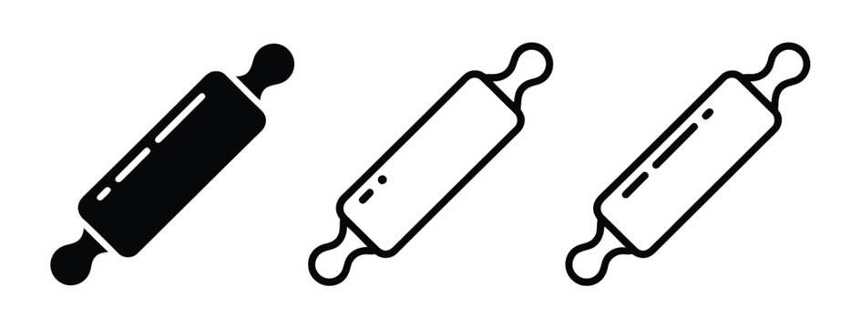 Rolling pin vector icon collection, minimalist baking tool symbols, kitchen utensil silhouettes for pastry making, home cooking, and bakery branding design.