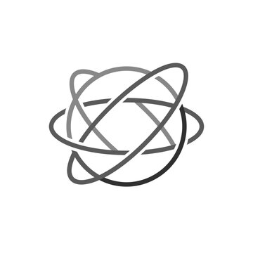 Abstract orbital atomic structure with intersecting rings.