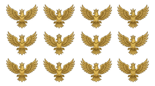 Golden heraldic eagle crests for branding and emblems.