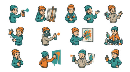 Graffiti street artist character in various poses. © Ilmy