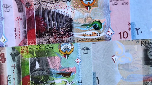 Kuwait paper money, dinar banknotes as currency for exchange or travel. Kuwaiti money as a business background