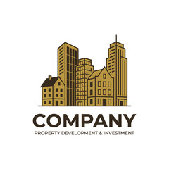 Obraz premium Cityscape buildings line art logo for real estate
