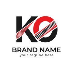 Obraz premium Dynamic KO letter logo with red motion lines.