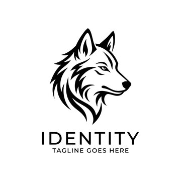 Black wolf head profile mascot logo design.