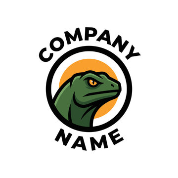 Round green lizard profile logo.