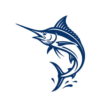 Blue swordfish jumping stylized vector illustration.
