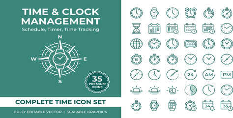 Fototapeta premium Time icon set. Editable line icons. Vector illustration.