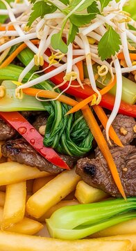 Colorful Fresh Vegetable Salad with Sprouts and Greens.
