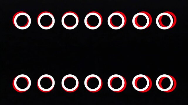 A repetitive animated pattern of small hollow white circles arranged in two rows creating a clean looping rhythm on a solid black background