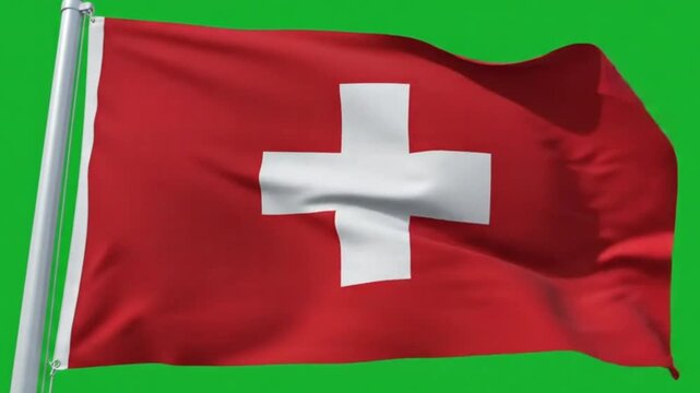 Waving flag of switzerland on a green screen background