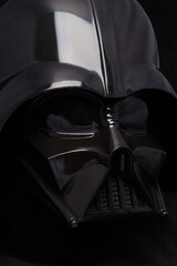 Obraz premium Professional photograph of a Darth Vader helmet on dark velvet, captured in El Salvador, Cinemark on June 26, 2026.