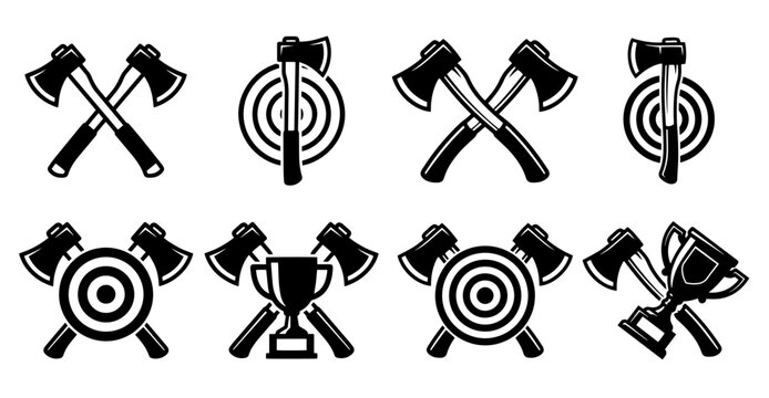 Minimalist Axe Throwing Silhouette Vector Set - Hatchet Target Sports SVG Asset Bundle
