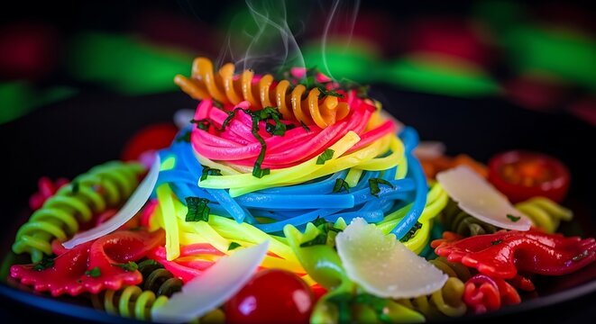 Colorful Birthday Cake with Candles and Decorations.