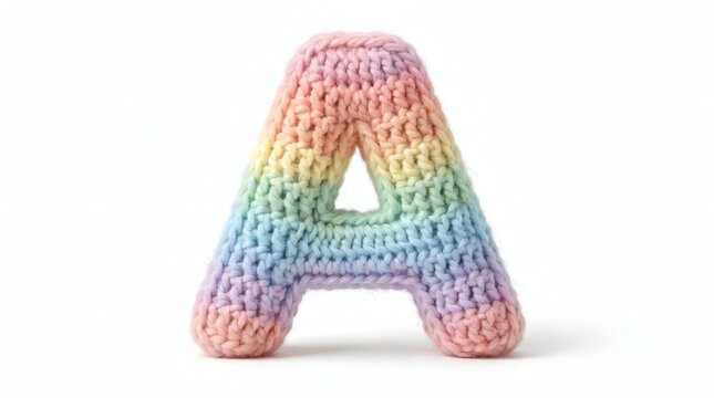 Colorful crochet letter A with rainbow gradient pattern