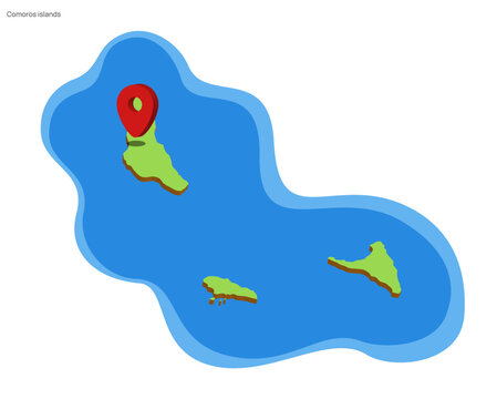 3d vector illustration of colorful touristic map of Comoros islands country shape with pointer on Moroni Capitol