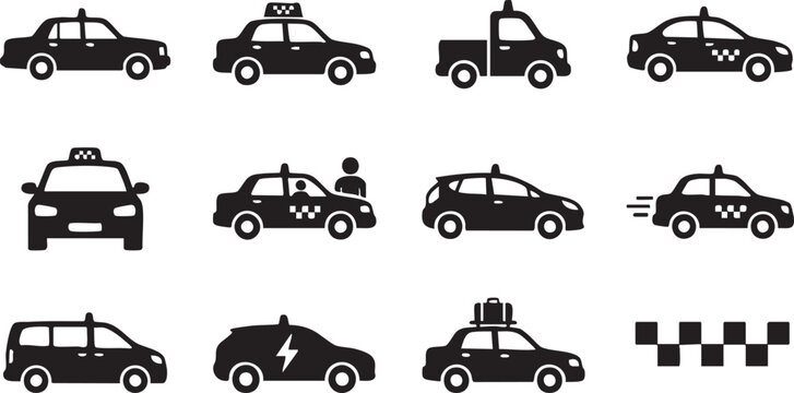 Black taxi car silhouettes set