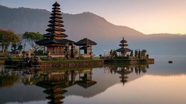 Temple by the water on Bali island is a beautiful sight.