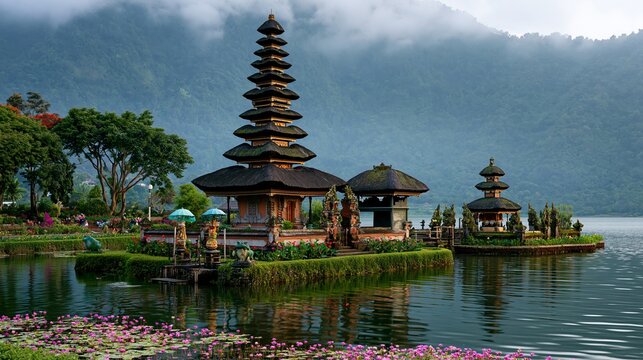 Temple by the water on Bali island is a beautiful sight.