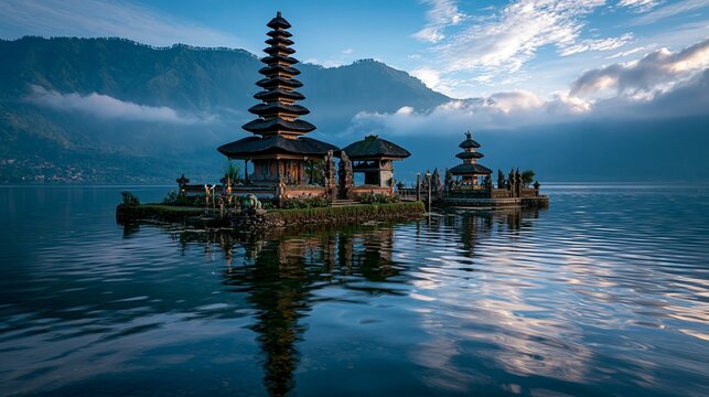 Temple by the water on Bali island is a beautiful sight.
