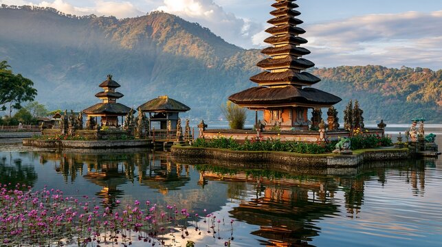 Temple by the water on Bali island is a beautiful sight.
