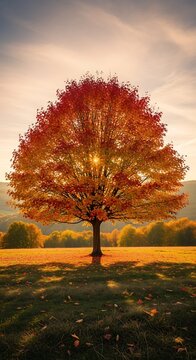 Autumn Tree with Vibrant Foliage in Park Scene.