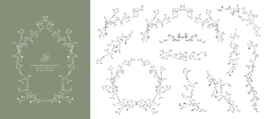 Hand drawn floral frames and botanical borders with delicate wildflower branches. Minimalist vector collection for wedding invitations, branding, logos, stationery and packaging. © Veris Studio