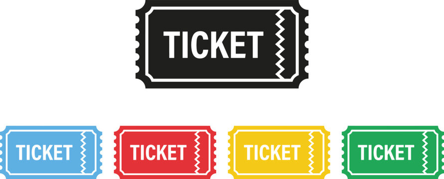 Vector set of classic colorful flat ticket icons for event admission, cinema, and entertainment
