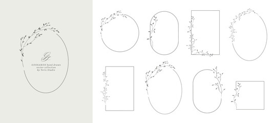 Minimal hand drawn botanical frames and floral borders with delicate leafy branches. Vector collection for wedding invitations, branding, logos, stationery and packaging. © Veris Studio