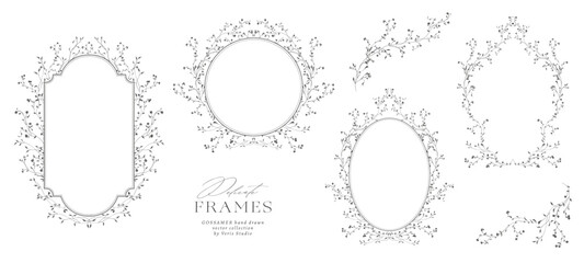 Hand drawn floral frames and botanical borders with delicate wildflower branches. Elegant vector collection for wedding invitations, branding, logos, stationery and packaging. © Veris Studio